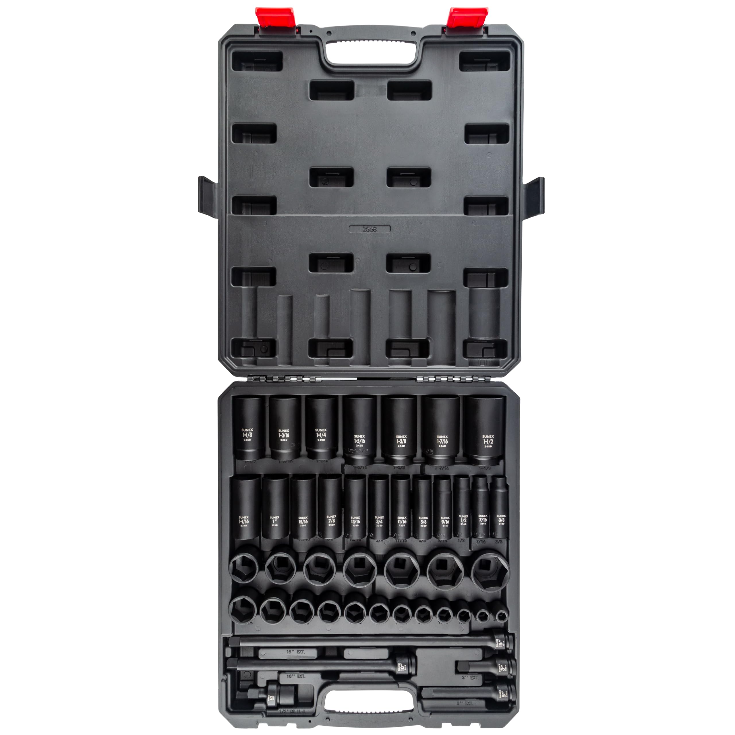 Sunex 2568, 1/2 Inch Drive Master Impact Socket Set, 43-Piece, SAE
